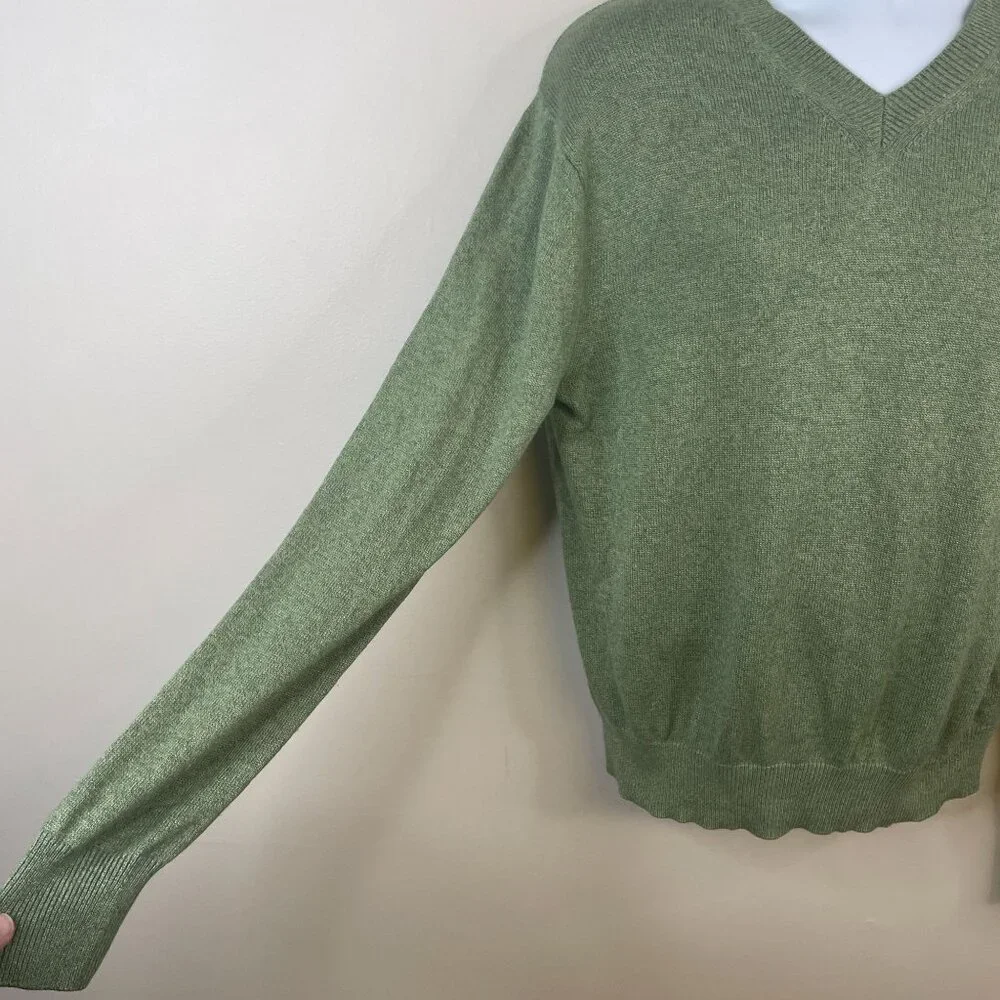 Banana Republic Silk Cashmere Pullover Sweater Medium Earthy Green Preppy Cozy‎